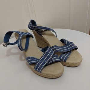 Nautica Light Blue Stripe Espadrille Wedges